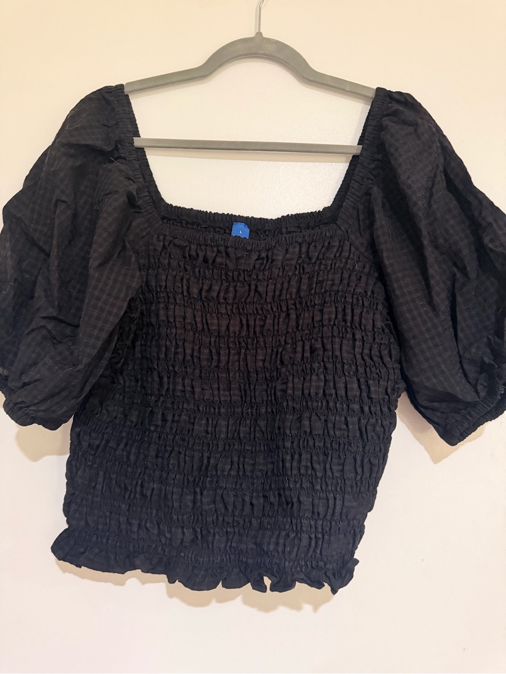 Old Navy Black Smocked Puff-Sleeve Blouse NOWT